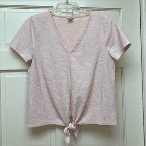 J. Crew Factory Light Pink textured v neck tie front top size M